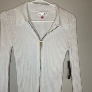 White Double-Zipper Sweater